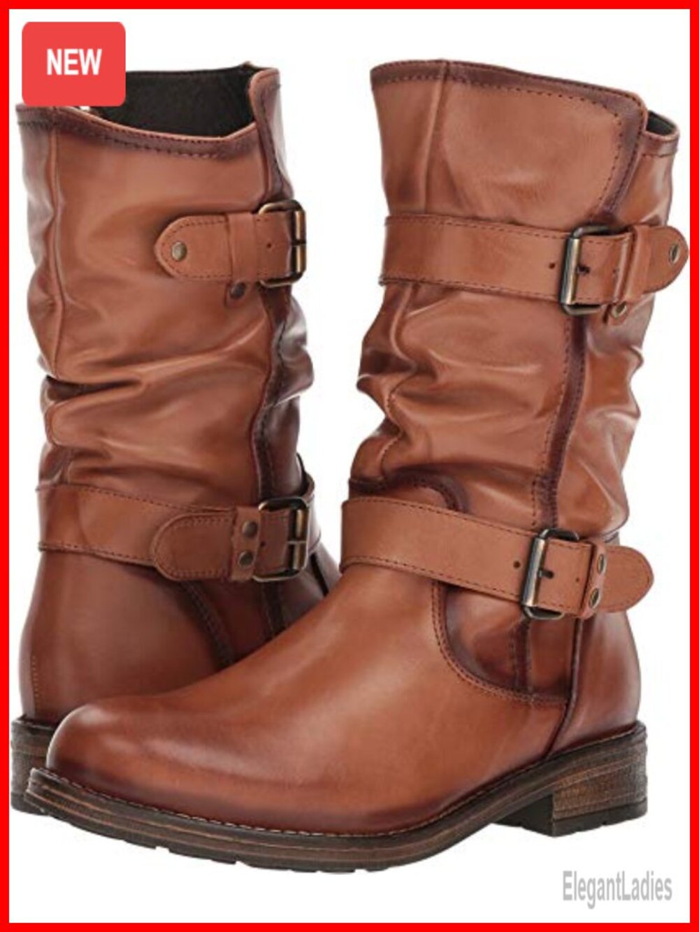 Leather Ankle Bootie with Block Heel and Faux Fur Lining